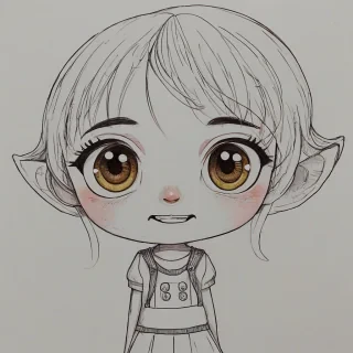 a hand-drawn anime character with big eyes, a happy expression, bright colors, and visible feet on a plain white background, on a plain white background, even lighting