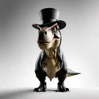 T-rex wearing a black top hat full body view