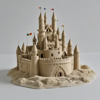 sandcastle, on a plain white background, even lighting