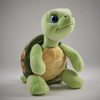 cute stuffed animal turtle, full-body view, on a plain white background, warm lighting, on a plain white background, even lighting 