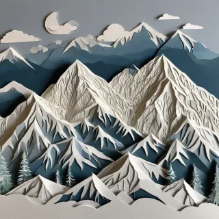 Paper cutout art of beautiful snowy capped mountains