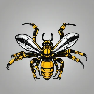 A central yellow jackets logo, full-body view, on a plain white background, digital art style, with bold lines and bright colors, wide shot, feet visible, no additional objects or characters, on a plain white background, even lighting