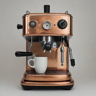 vintage copper espresso machine, on a plain white background, even lighting