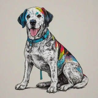hand-drawn style dog, bright and vivid colors, on a plain white background, even lighting