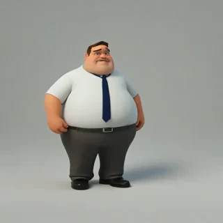 3d cartoon animation short, overweight, sloppy, male office worker, on a plain white background, even lighting