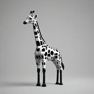 voxel art black and white giraffe, on a plain white background, even lighting