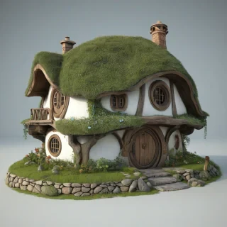 3d animation cartoon style hobbit house, on a plain white background, even lighting