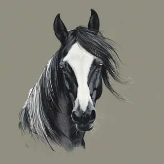 Flat art of a black and white horse