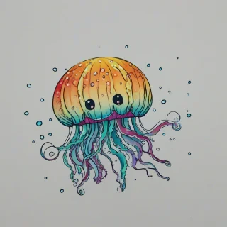 chibi style brightly colored jellyfish, on a plain white background, even lighting