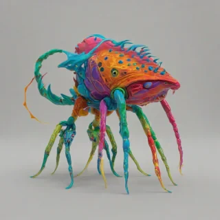 A 3D, hand-drawn anime style creature with vibrant colors, set against a plain white background with even lighting., on a plain white background, even lighting