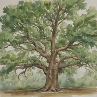 water color of an oak tree