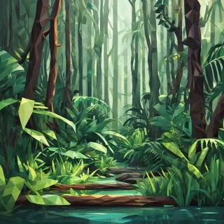 Low poly art of a rainforest