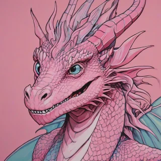 pop art painting of a light pink dragon