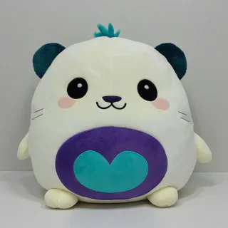 squishmallow stuffed animal, with dark teal and purple colors, on a plain white background, even lighting