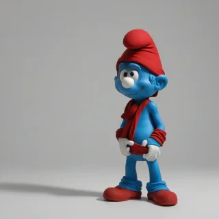 A full-body view of Papa Smurf, wearing his iconic red hat and standing on a plain white background, with a wide-angle shot and dynamic shadows, in the style of a digital illustration, with bold lines and vibrant colors, on a plain white background, even lighting 