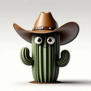 cactus with googly eyes wearing a cowboy hat