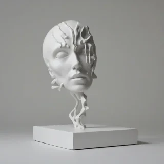 surrealist sculpture, on a plain white background, even lighting 