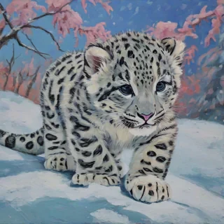 Fauvism art style of a baby snow leopard