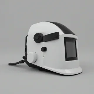 Roblox style welding helmet, on a plain white background, even lighting