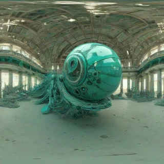 A intricately detailed, turquoise, magical artifact, with a wide shot, full-body view, on a plain white background, set in a post-apocalyptic world, with a digital art style, and a sense of mysticism, featuring vibrant, turquoise hues, and dynamic shadows, with a bird’s eye view perspective, and a fish-eye lens effect, for a unique visual experience, on a plain white background, even lighting