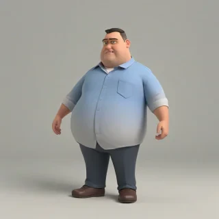 3d cartoon animation short, overweight, sloppy, male office worker, on a plain white background, even lighting