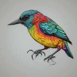 hand-drawn style colorful bird. bright and vivid colors, on a plain white background, even lighting