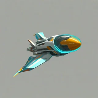 A colorful 3D cartoon style illustration of a flying object, such as a futuristic spaceship, with a wide shot view, with bold lines and vibrant colors, with the flying object prominently displayed and its details clearly visible, on a plain white background, even lighting