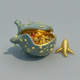 3d cartoon sea treasure object, on a plain white background, even lighting