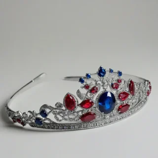 sapphire and  ruby diadem, on a plain white background, even lighting