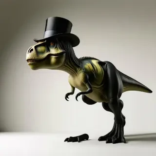 T-rex wearing a black top hat full body view