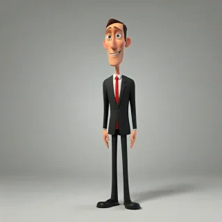 3d cartoon animation of a tall, lanky, business man, on a plain white background, even lighting