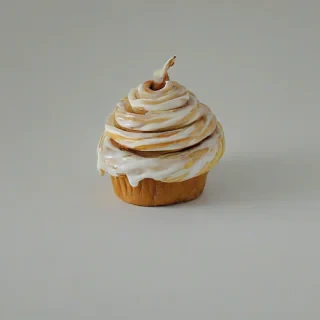 a cinnamon roll pastry hat on a plain white background, even lighting, sweet treats, pastel colors