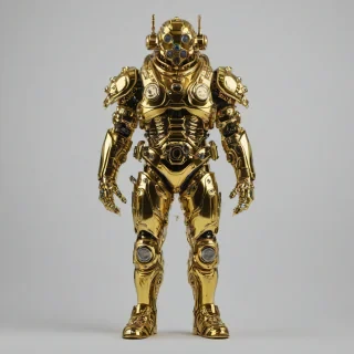 Gold biopunk flag, full-body view, on a plain white background