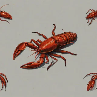 hand- drawn crawfish, on a plain white background, even lighting