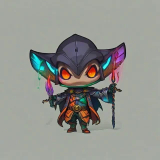 chibi, cel-shaded, bold lines, villain, vivid colors, on a plain white background, even lighting