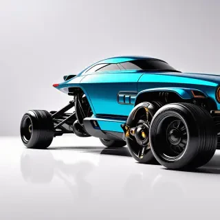 A futuristic, Azure-colored, industrial-style vehicle, with metallic accents, in a wide shot, full-body view, on a plain white background, with dynamic shadows and backlight, in a digital art style