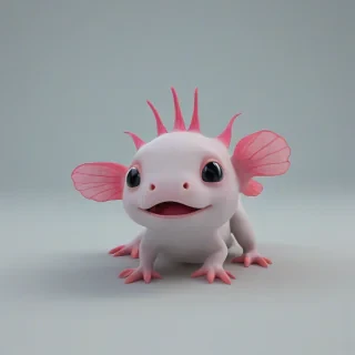 3d cartoon animation, cute Axolotl, wide angle shot, fully visible, on a plain white background, even lighting