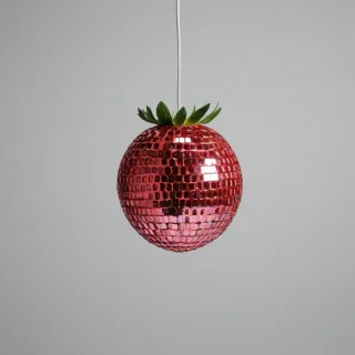 strawberry disco ball, on a plain white background, even lighting