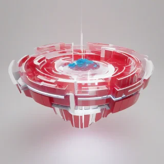 a futuristic, red, vaporwave-themed, floating island, with a wide-angle view, full-body shot, on a plain white background, with dynamic shadows and backlight, in a digital art style, with a focus on bold lines and vibrant colors