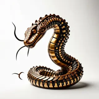 Steampunk cobra snake made out of copper rings and gears and sheets of metal