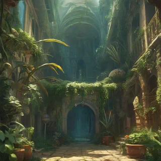 Marc Simonetti style scene with various plants