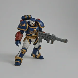 Toy space marine, on a plain white background, even lighting 