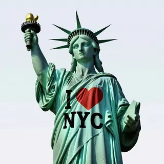 The statue of liberty wearing an "I Love NYC" T-shirt