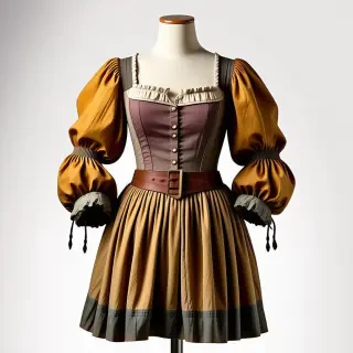 A dress mannequin wearing ragged and dirty mine clothes from 1830