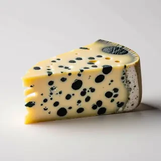 a chunk of cheese with green mold on it