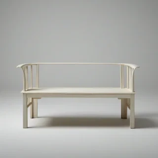 Japonism style furniture, wide shot, full-body view, on plain white background