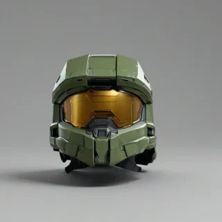 Halo infinite master chief's helmet, on a plain white background, even lighting
