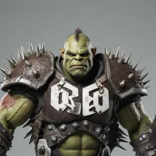 mutant orc football player, spiked shoulder pads, scary, high quality, game asset, full body visible, wide shot, on a plain white background, even lighting