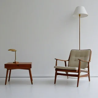 mid-century modern furniture, on a plain white background, even lighting