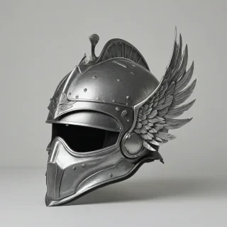 half-shelled helmet with wings on the side, on a plain white background, even lighting